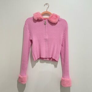 Dolls Kill Pink Faux Fur Trim Jacket